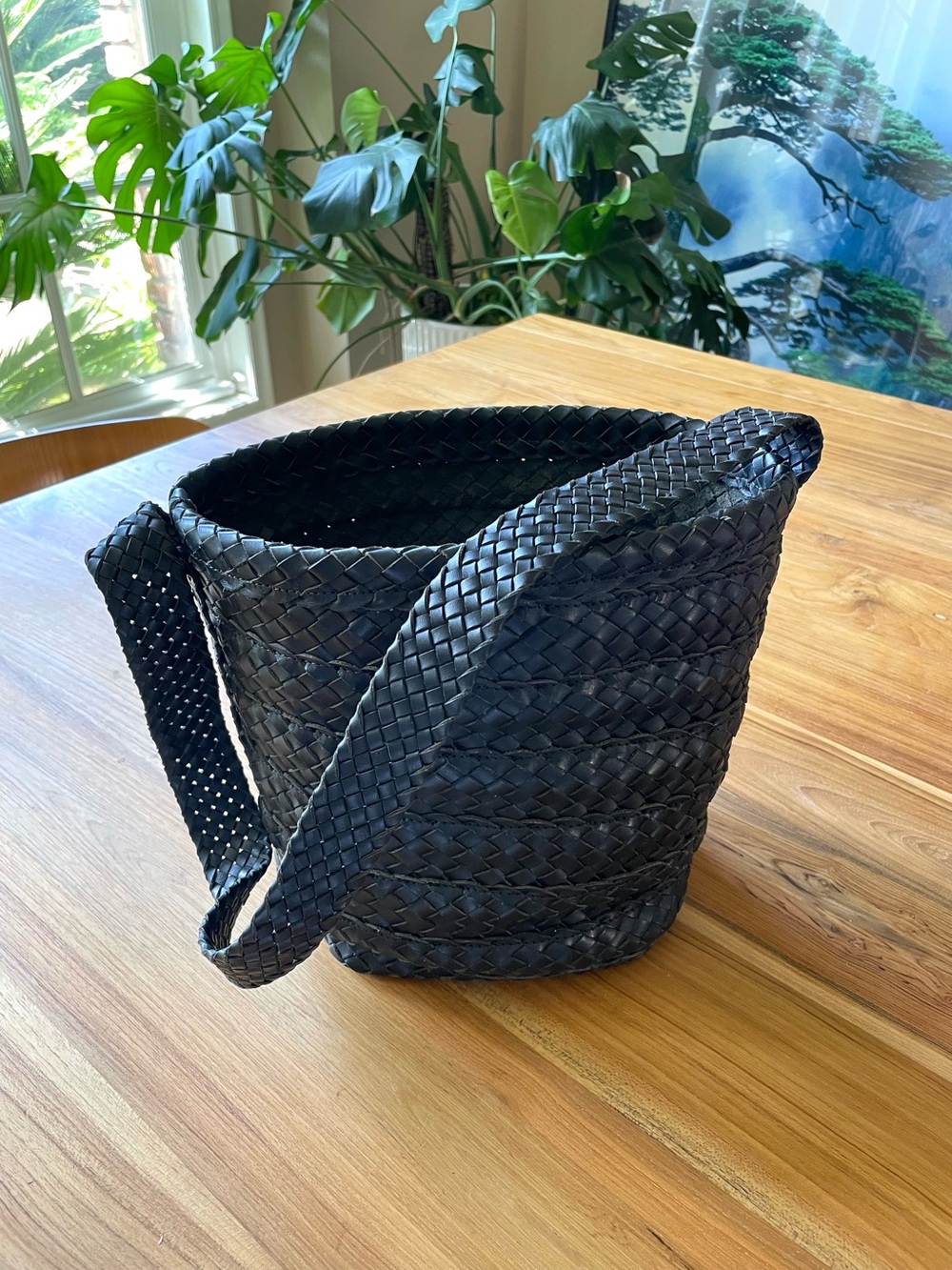 Simon Miller Woven Black Leather Bucket Shoulder Bag